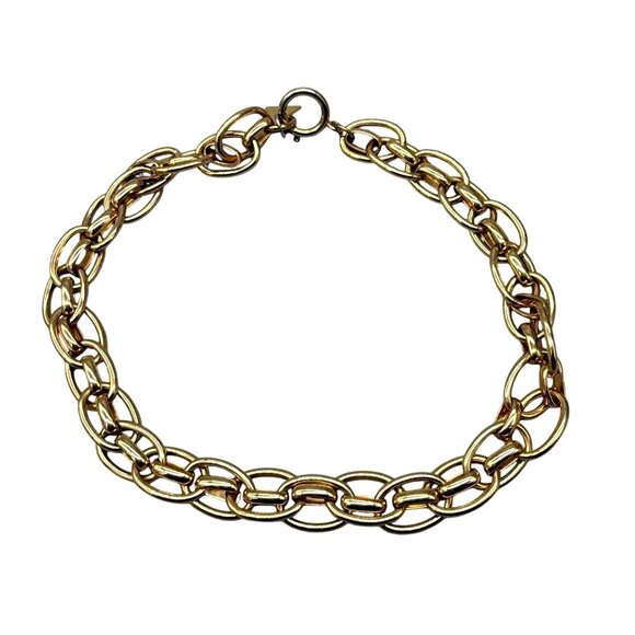 Serefina Chunky Double Chain Link Choker Necklace Gold Tone Elegant Evening Dinn - Picture 1 of 5